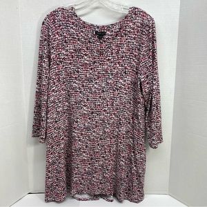 J. Jill Wearever Collection Womens Top Medium Red Black White Geo Print Pullover